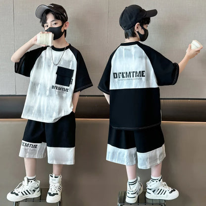 Hot Sale Fashion Baby Boy Suit Summer Casual Clothes Set Top Shorts 2 Piece Outfit Tracksuit for Kids Child Clothing Sets 5-14T
