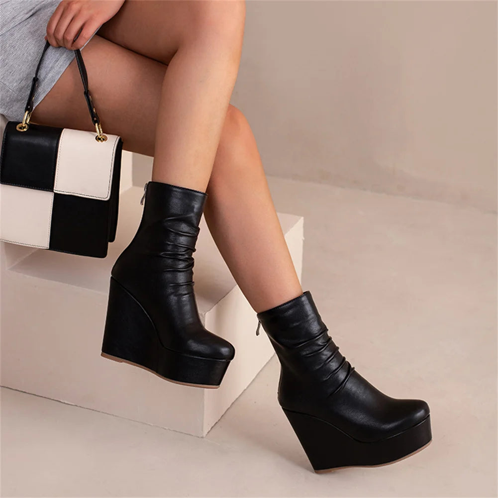 Big Size 35-43 Brand New Ladies Platform Ankle Boots Fashion Zip Wedges High Heels Boots Women 2022 Party Office Shoes Woman