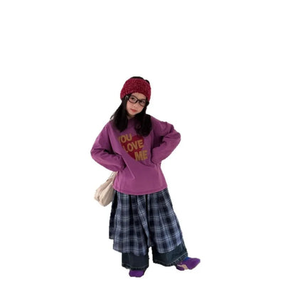 Children's Hoodie 2025 Autumn Girls' Korean Version Long Sleeved Letter Inner with Children's Round Neck Casual Loose Top