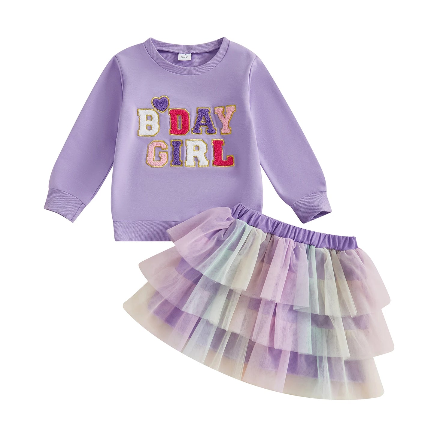 Citgeett Autumn Kids Toddler Girl Birthday Outfit Heart Letter Embroidered Long Sleeve Sweatshirt Contrast Tulle Skirt Set