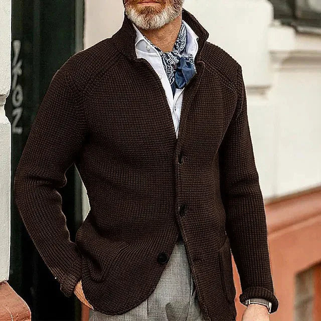 New 2025 Men Stand Collar Knitted Coat Long Sleeve Sweater Cardigan Jacket Solid Thick Warm Knitwear Casual Sweatercoat Blazer