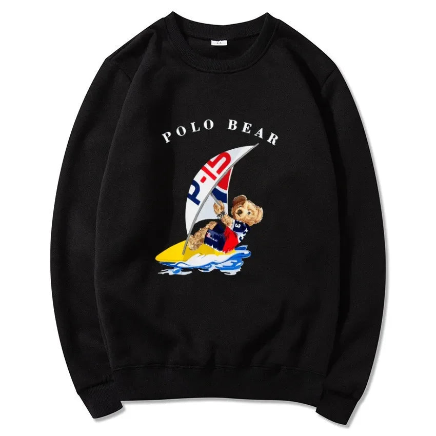 Men's casual and comfortable pullover, fashionable and versatile hooded sweatshirt with teddy bear pattern, sports shirt