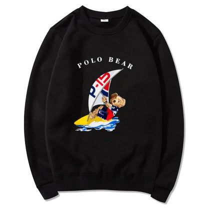 Men's casual and comfortable pullover, fashionable and versatile hooded sweatshirt with teddy bear pattern, sports shirt