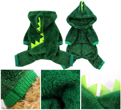 Pet Dog Halloween Costume Dog Clothes for Small Dogs Funny Dinosaur Cosplay Costume Winter Warm Cat Coat Fleece Hoodies Sweater
