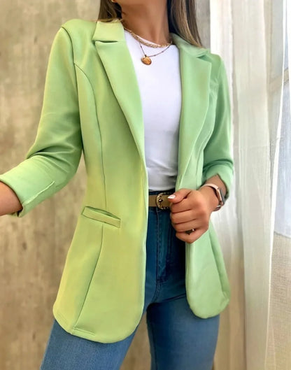Women Simple Blazer Coat Casual Turn Down Collar Coats Long Sleeve Slim Fit Tailored Jackets Solid Elegant Autumn Open Stitch