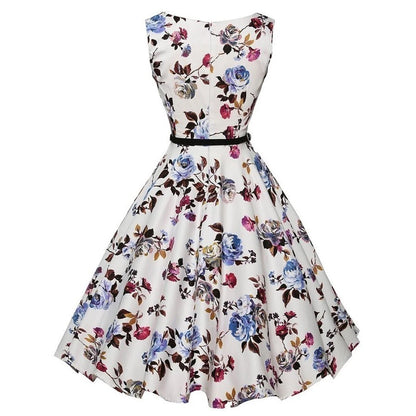 Women Dress Vintage Robe Audrey Hepburn Rockabilly Retro Sleeveless Print Party dresses Summer Vestidos