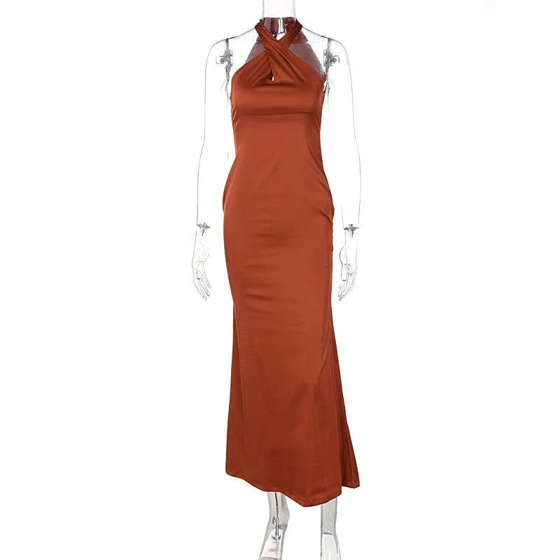Women's Vestidos De Fiesta Elegantes Vestidos  Elegant Halter Neck Twist Front Maxi Dress  Slim Fit Evening Party Gown