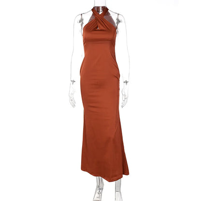 Women's Vestidos De Fiesta Elegantes Vestidos  Elegant Halter Neck Twist Front Maxi Dress  Slim Fit Evening Party Gown