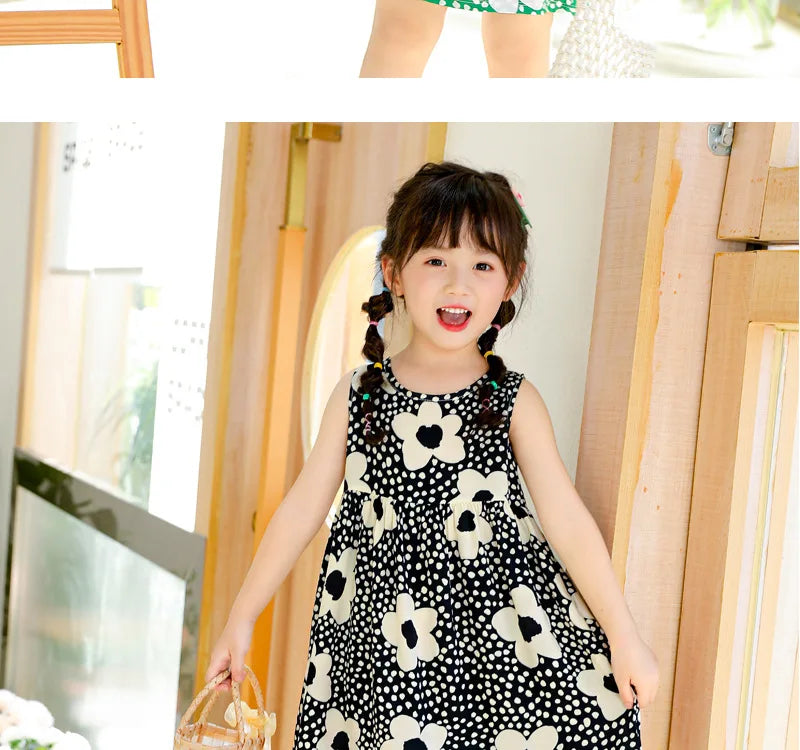 Girls Casual Dresses Flower Printing Sleeveless Casual Dress Toddler Clothes Flower Girl Dresses 2 To 8 Years