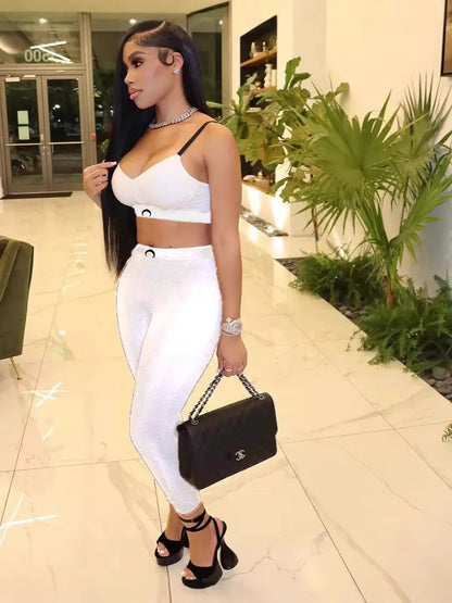 2 Piece Sets Women Camisole Top Pencil Pants Suit Sleeveless Vest Backless Elastic Waist Trousers Summer Sexy Outfits 2025