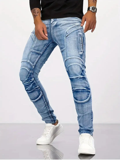 New Distressed Men Jeans Denim Holes Skinny Vintage Wash Solid Pencil Pants 2024 Ankle Length Sheath Punk Style Pockets Slim