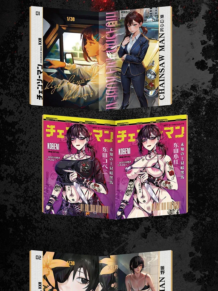 New Chainsaw Man Card Hell Hero Cards Denji Makima Rare Metal Card Fold Cards Animation Collection Card Children Toys Gifts
