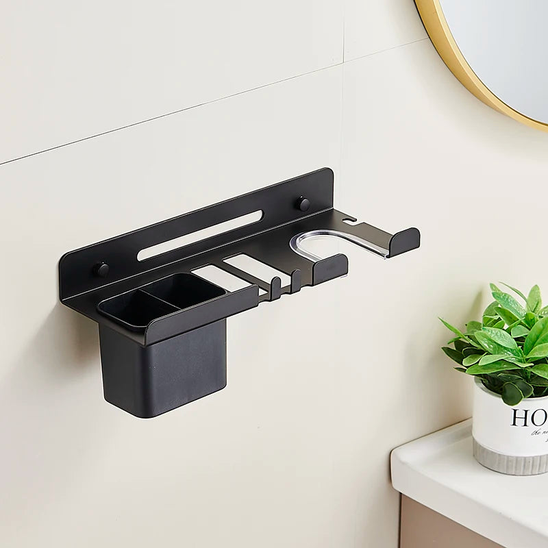 Hairdryer Holder Wall Wall mounted hair dryer rack And Hair Curler Holder Storage Rack Bathroom Organizer