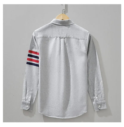 Fashionable Retro Striped Men's Long Sleeve Shirt Casual Handsome Outerwear Korean Style Spring Autumn Wear from Mainland China