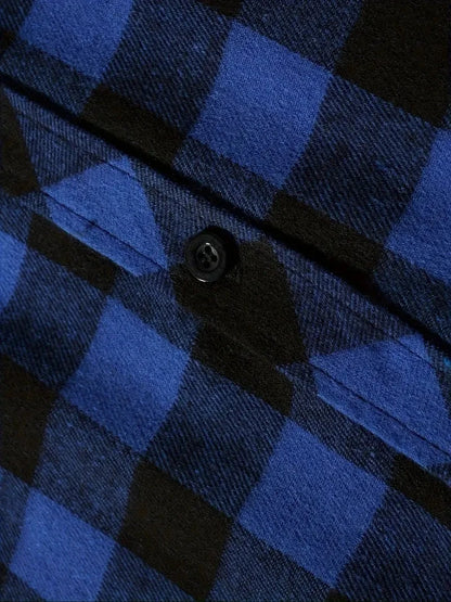 Youth Fashion Street Hooded Plaid Shirt Men's Slim Fit Long Sleeved Shirt Couple Travel Casual Shirt Men's Sports Shirt Jacket