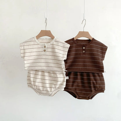 Summer Baby Girls Clothes Set Stripe Boys Infant Clothing Set Top PP Shorts Suit 2PCS Outfits Toddler Baby's Leisure Sports Set