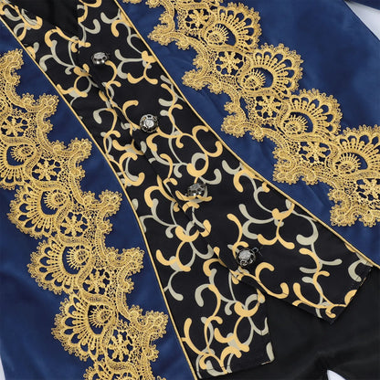 2025 New Blue Lace Tuxedo for Men, Euro- American Medieval Vintage Men's Tailcoat Jacket,medium Length Punk Performance Costume