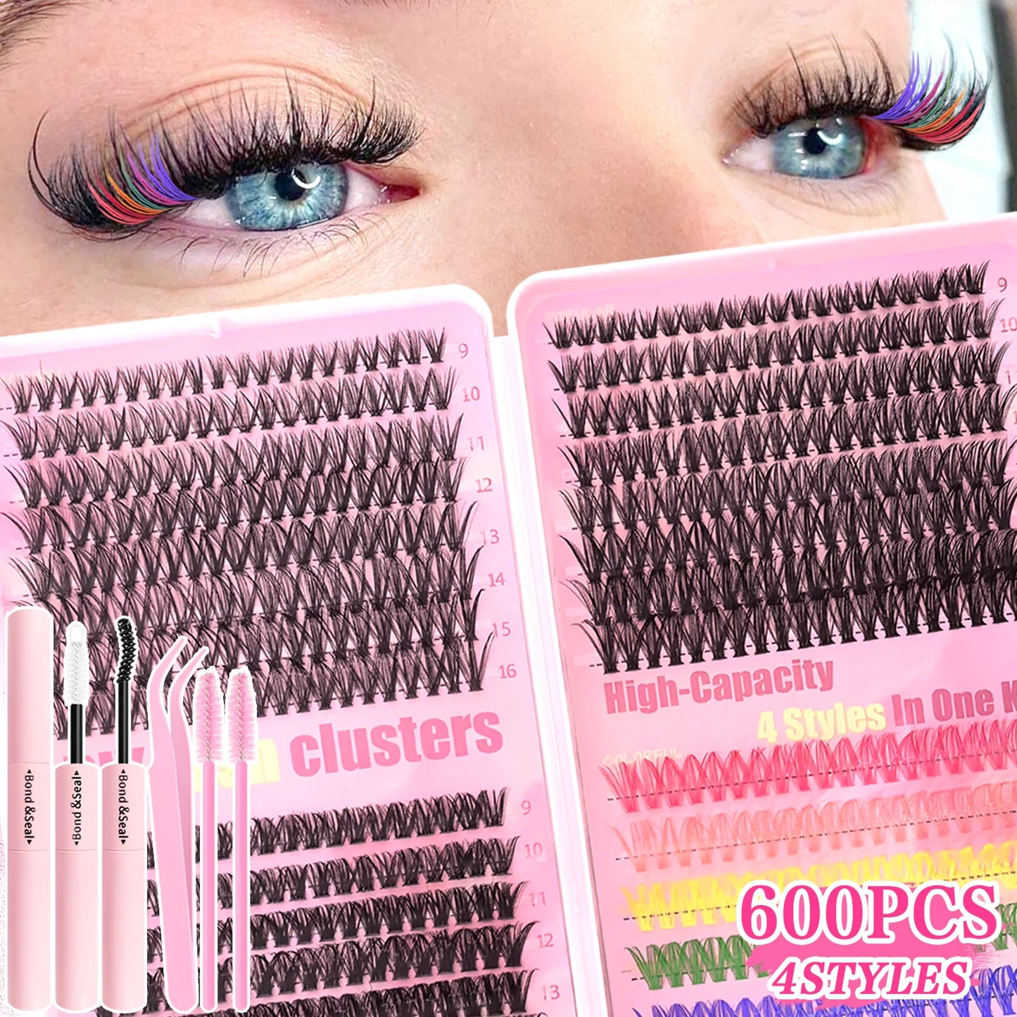 [Personal Eyelash] 240/390/600 Cluster Color Mixed Eyelash Extension Kit Makeup Beginner False Eyelash