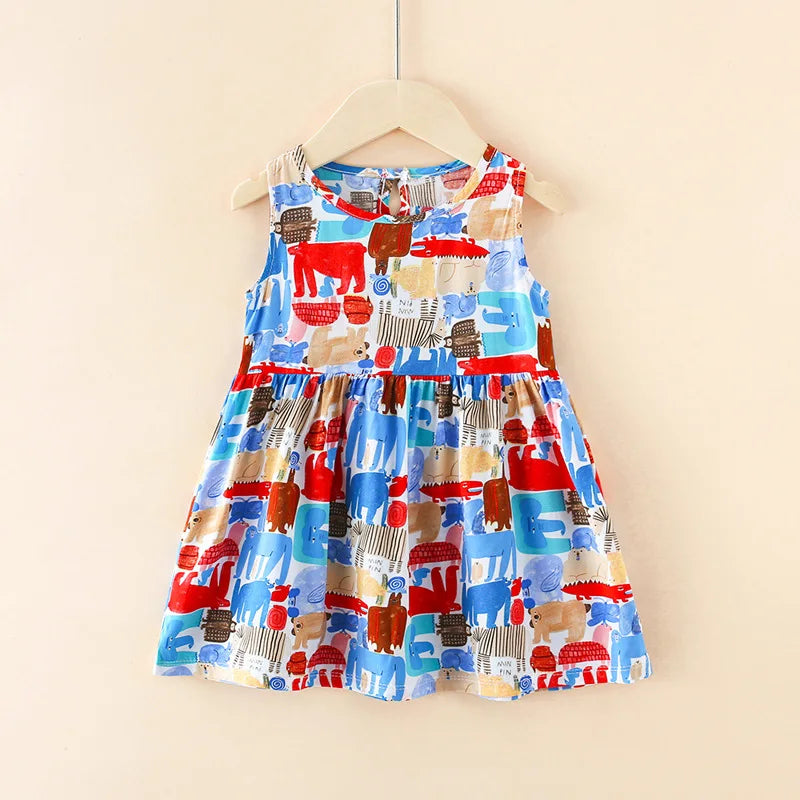 Girls Casual Dresses Flower Printing Sleeveless Casual Dress Toddler Clothes Flower Girl Dresses 2 To 8 Years