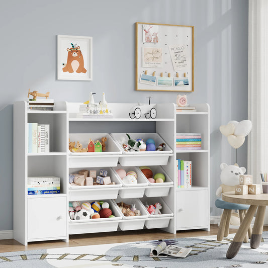 Getone Toy Storage Unit Children's Bookcase Toy Organiser Kids Storage with 8 Removable Boxes and Storage Shelves for Living Room Playroom Bedroom 138.8 x 29.6 x 94.3 cm