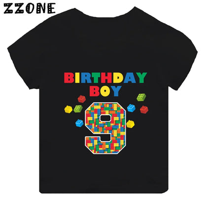 Master Builder Blocks Building Print Funny Boys Clothes 1 2 3 4 5 6 7 8 9 Years Happy Birthday Kids T shirt Baby Girls T-Shirts