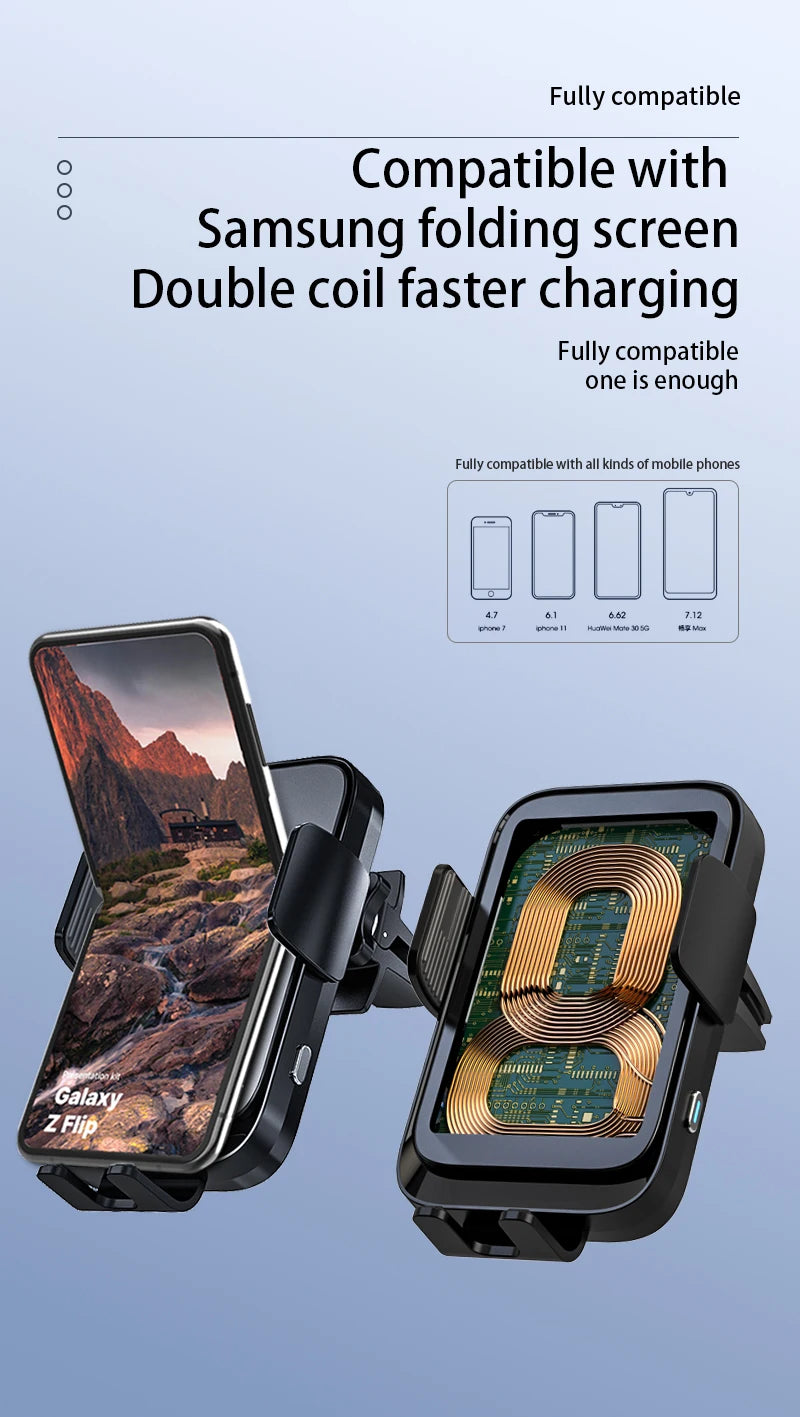 Wireless Car Charger Stand Automatic Fast Charging Station For iPhone 15 14 13 12 Samsung Z Flip Fold Xiaomi Phone Holder Mount