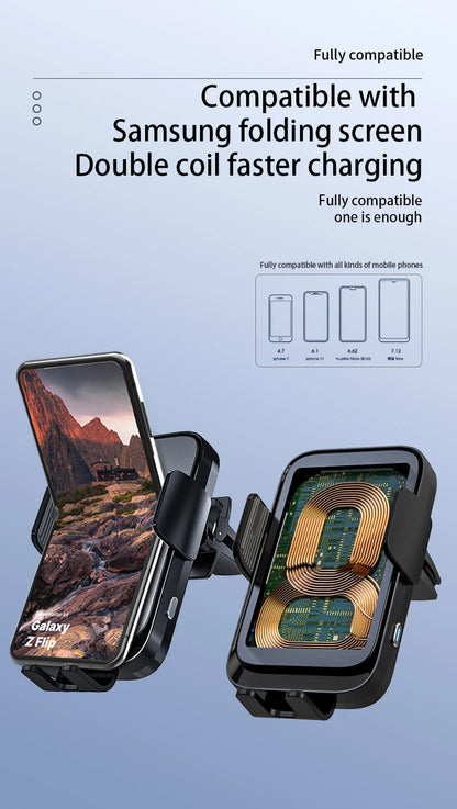 Wireless Car Charger Stand Automatic Fast Charging Station For iPhone 15 14 13 12 Samsung Z Flip Fold Xiaomi Phone Holder Mount