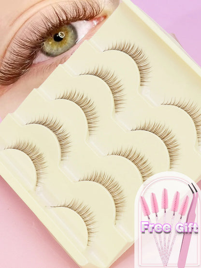 C curl 5Pairs brown style Eyelash Extension Winged Individual Lashes Natural Segmented Eyelash Bundles Makeup Tools