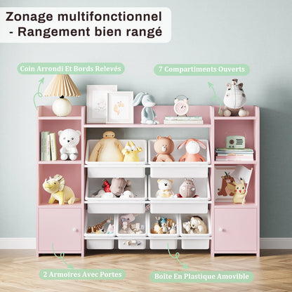 Getone Toy Storage Unit Children's Bookcase Toy Organiser Kids Storage with 8 Removable Boxes and Storage Shelves for Living Room Playroom Bedroom 138.8 x 29.6 x 94.3 cm