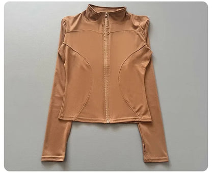 Women's Workout Jacket Stretch Fitted Zip Front Long Sleeve Running Yoga Slimming Waist-Cinching Stand Collar Quick-Dry Sportswe