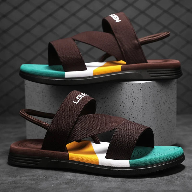 Men's Sandals, Solid Color Blocked Open Toe Breathable Slippers, Comfortable, Non-slip, Durable, Casual Shoes