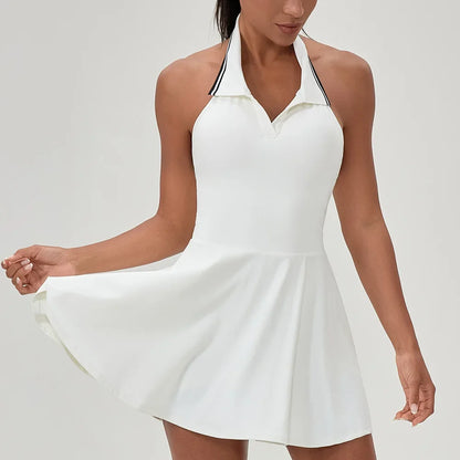 Summer Dress Vest Deep V Hanging Neck Sexy Dress for Women Contrasting Color Lapel Golf Skirt Outdoor Sports Gym Running