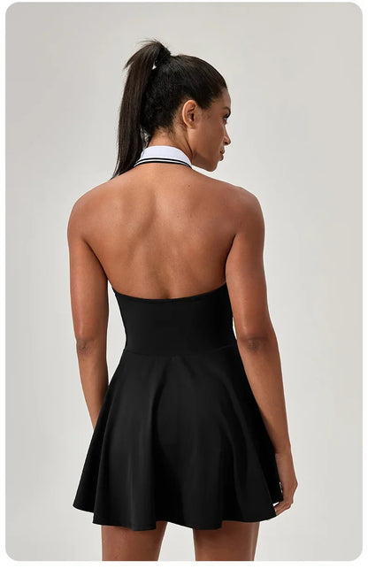 Summer Dress Vest Deep V Hanging Neck Sexy Dress for Women Contrasting Color Lapel Golf Skirt Outdoor Sports Gym Running