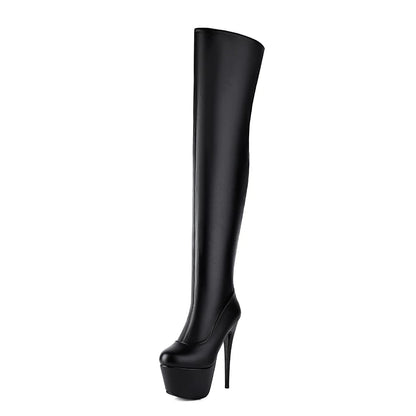 Plus Size Round Toe Super High Slim Heel Sexy Over The Knee High Boots Platform Back Zipper Nightclub Performance Boots