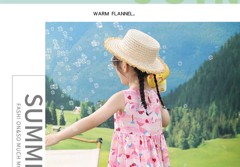 Girls Casual Dresses Flower Printing Sleeveless Casual Dress Toddler Clothes Flower Girl Dresses 2 To 8 Years