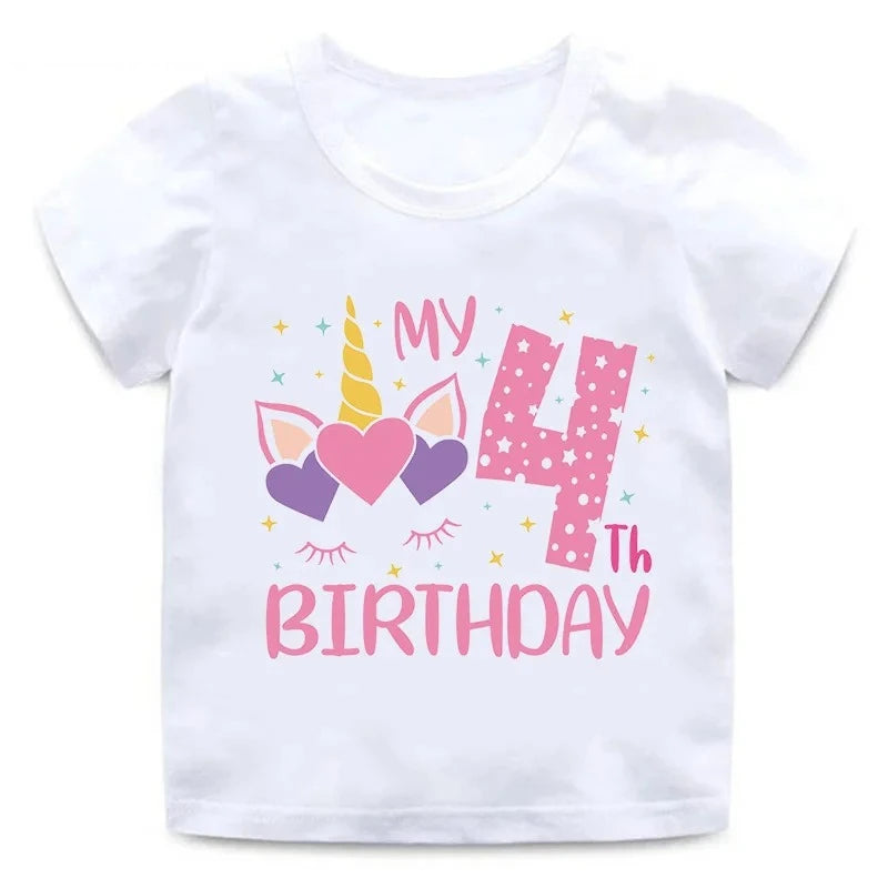 My 1 2 3 4 5 6 7 8 9 Th Years Birthday Unicorn Print Cute Girls Clothes Summer Short Sleeve Kids T Shirt Baby Customize T-Shirts