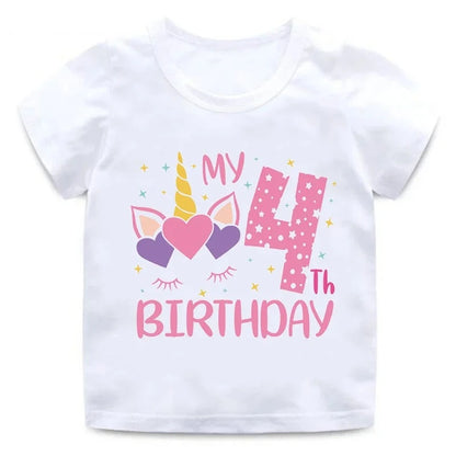 My 1 2 3 4 5 6 7 8 9 Th Years Birthday Unicorn Print Cute Girls Clothes Summer Short Sleeve Kids T Shirt Baby Customize T-Shirts