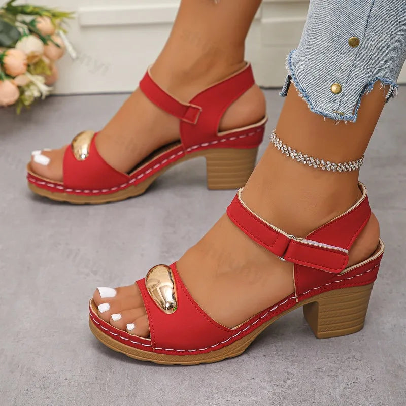 Women's Fashion Sandals 2025 Summer New Coarse Heel Leisure Comfortable Retro Outdoor Beach Cool Pumps Open Toes Elegant Sandals