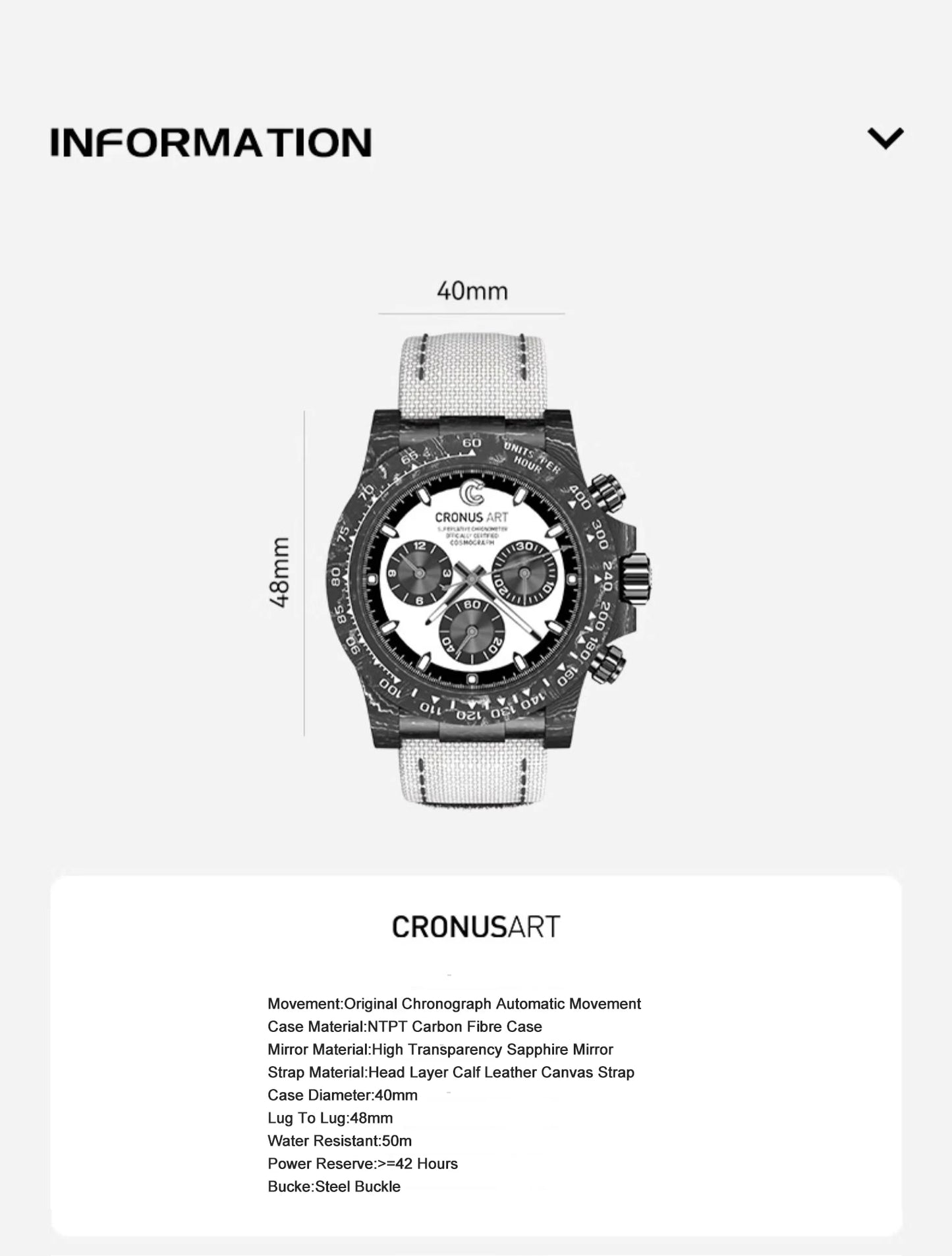 CRONUSART Men Chronograph Watch Pilot 40mm Automatic Mechanical Wristwatch Carbon Fiber Case Luminous Sapphire Mirror