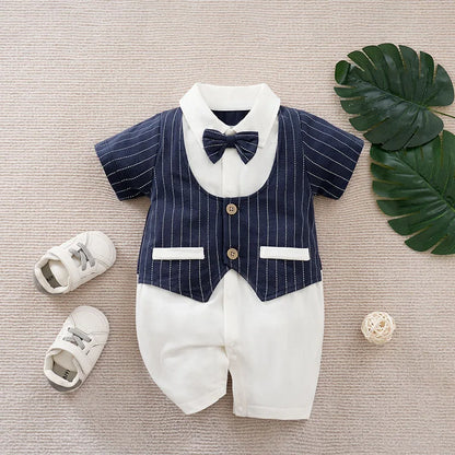Newborn baby summer gentleman's short-sleeved cotton soft and comfortable one-piece suit Newborn baby summer gentleman's short-s