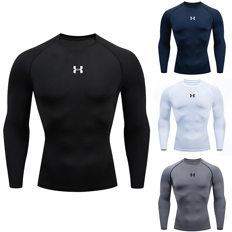 Men's Compression Long Sleeve Shirt Quick Dry Muscle Fit Athletic Top for Workout Training Bodybuilding Running Fitness Sports