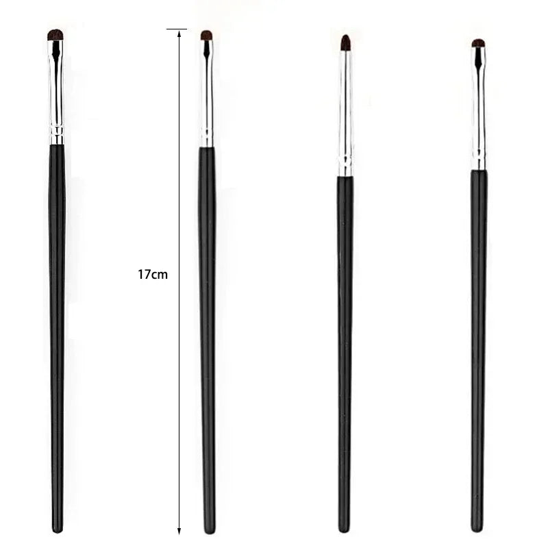 1 Set Of 4 Black Eye Detail Makeup Brushes Pony Hair Precision Eye Shadow Lying Silkworm Brightening Eyeliner Applicator Small
