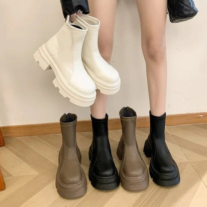 2024New Women's Boots Fashion Leather Casual Boots Luxury Brand Chelsea Ankle Boots for Women Outdoor Platform Boot Botas Mujer