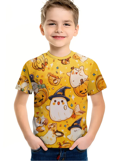 Girl Clothes Funny Terror Pumpkin Graphic T Shirt Boys Girls Halloween Short Sleeve Tops Tees 2-10Y Halloween Gift Party T-Shirt