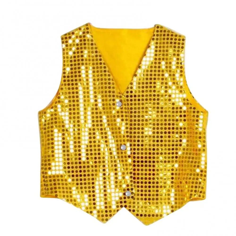 Boys Girls Sequined Vest Waistcoat Hip Hop Jazz Street Dance Vest Birthday Christmas Halloween Stage Performance Shinny Vest