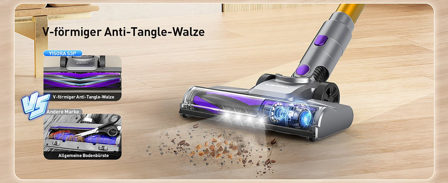 YISORA Cordless Vacuum Cleaner, 40Kpa 55Mins Running Time Wireless Vacuum Cleaner with Touchscreen for Pet Hair, Carpet