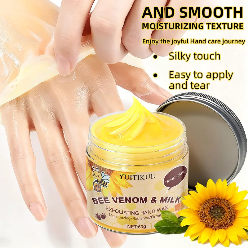 Bee Venom Milk Exfoliating Hand Wax Mask 60g - Gentle peel, moisturizes, whitens, and firms hands, painless