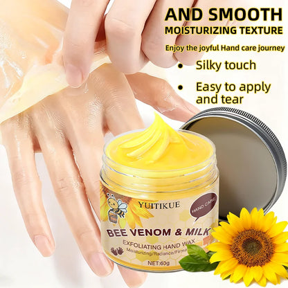 Bee Venom Milk Exfoliating Hand Wax Mask 60g - Gentle peel, moisturizes, whitens, and firms hands, painless