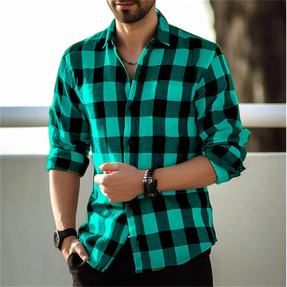 Men's long-sleeved shirt printed shirt plaid casual comfortable handsome commuter large size men's clothing XS-6XL