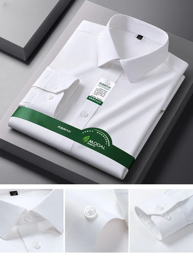 New Quality Anti-Wrinkle Men Shirt Long Sleeves Dress Shirts For Men Slim Fit Camisa Social Business Office White Shirt 5XL